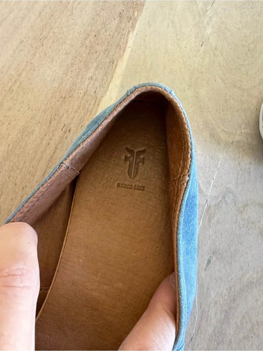 Frye Melanie Slip On Shoes Blue Leather Suede Womens Size 8